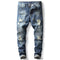 Men's Mid Waist Straight Pants Motorcycle Nostalgic Jeans